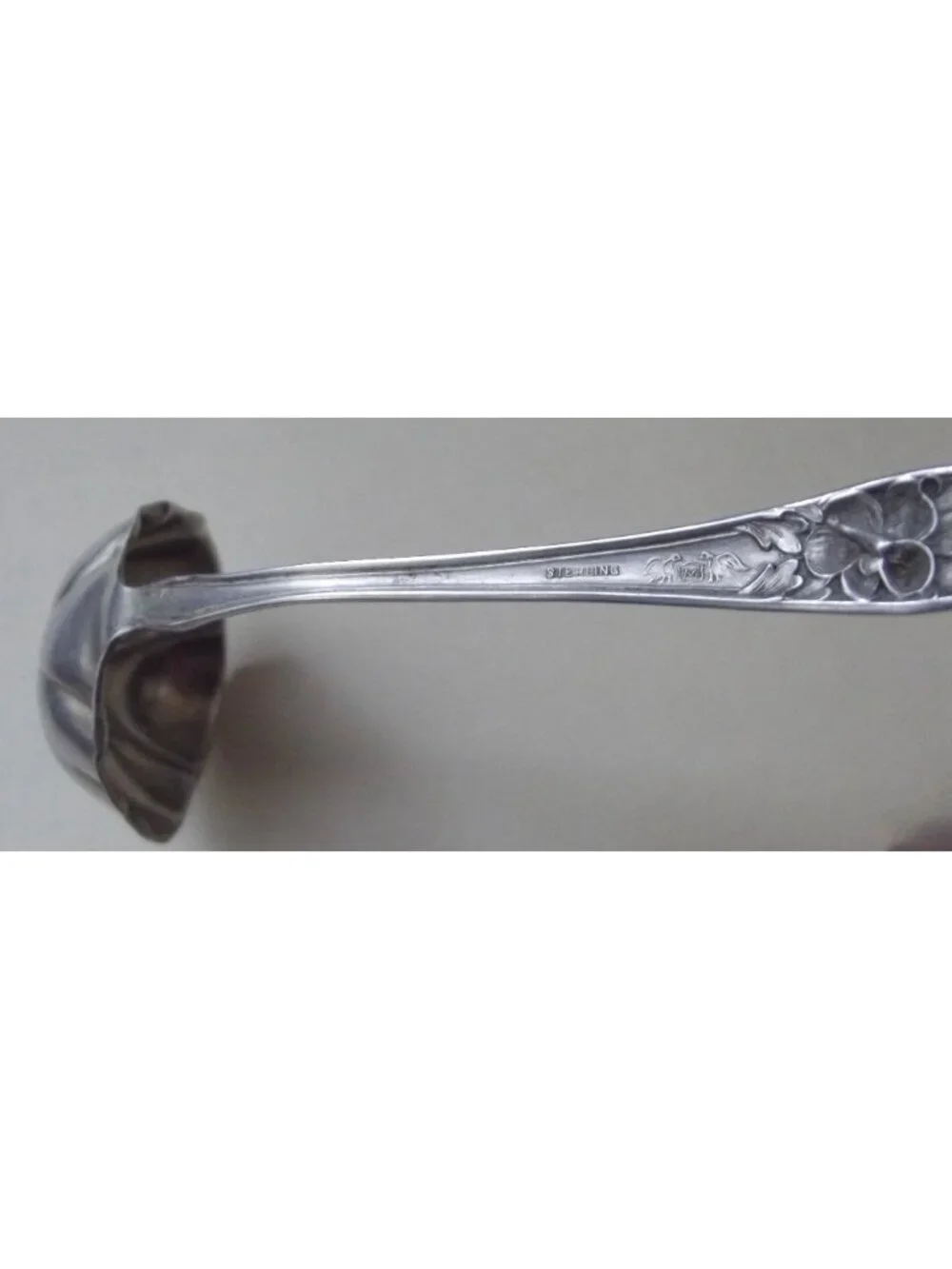 Poppy by Baker-Manchester Sterling Silver Sauce Ladle w/flower in bowl 5-3/4
